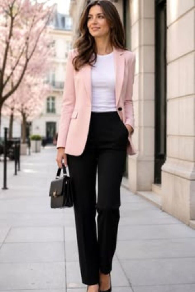 Petite outfit ideas - A petite woman wearing a blazer