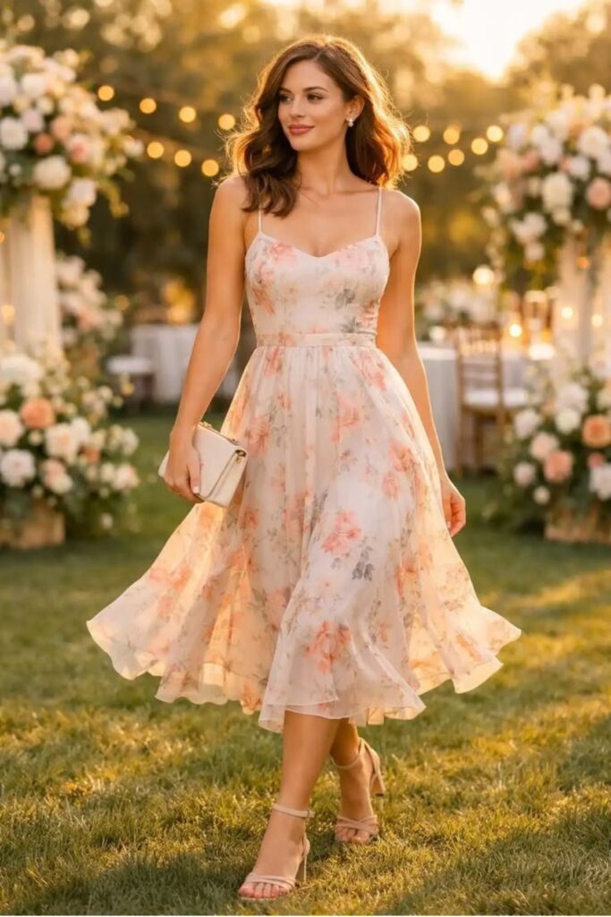 A Petite Woman Wearing A Beautiful Midi Dress