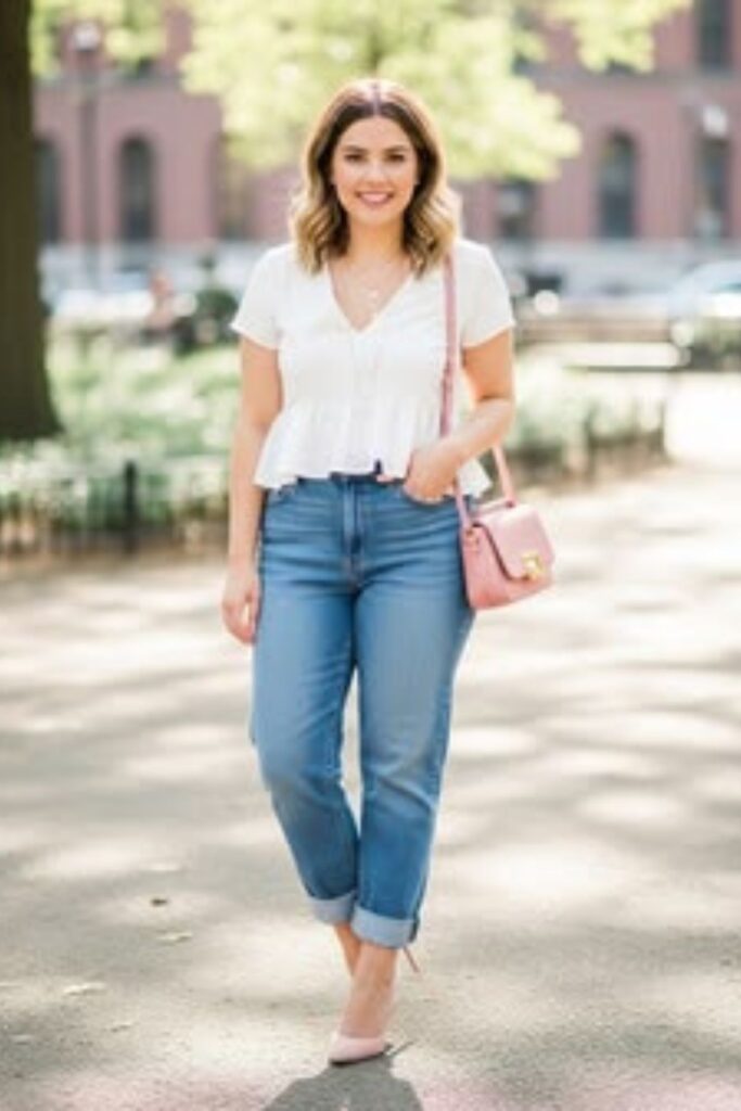 A Petite Woman Wearing Jean And Jewelries
