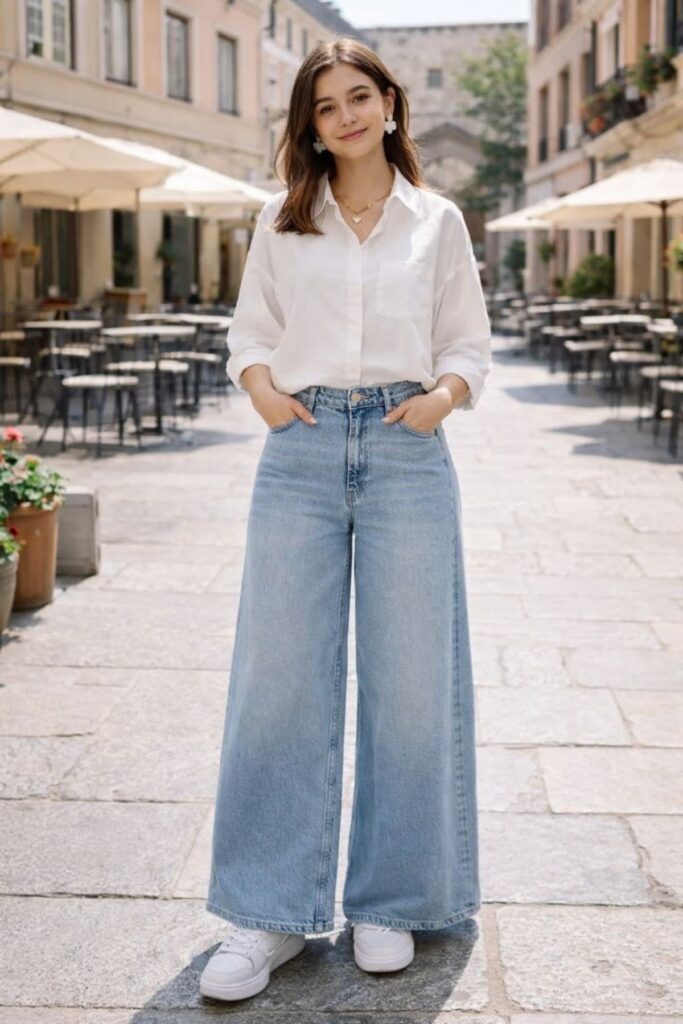 A Petite Woman Wearing Oversized Jean