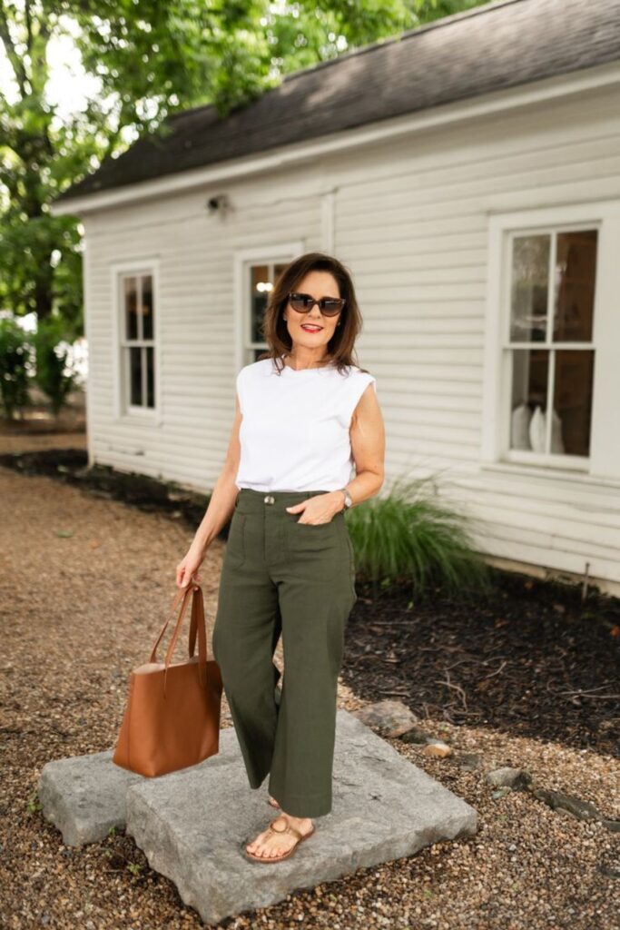A Petite Woman Wearing Wide-Leg in Summer