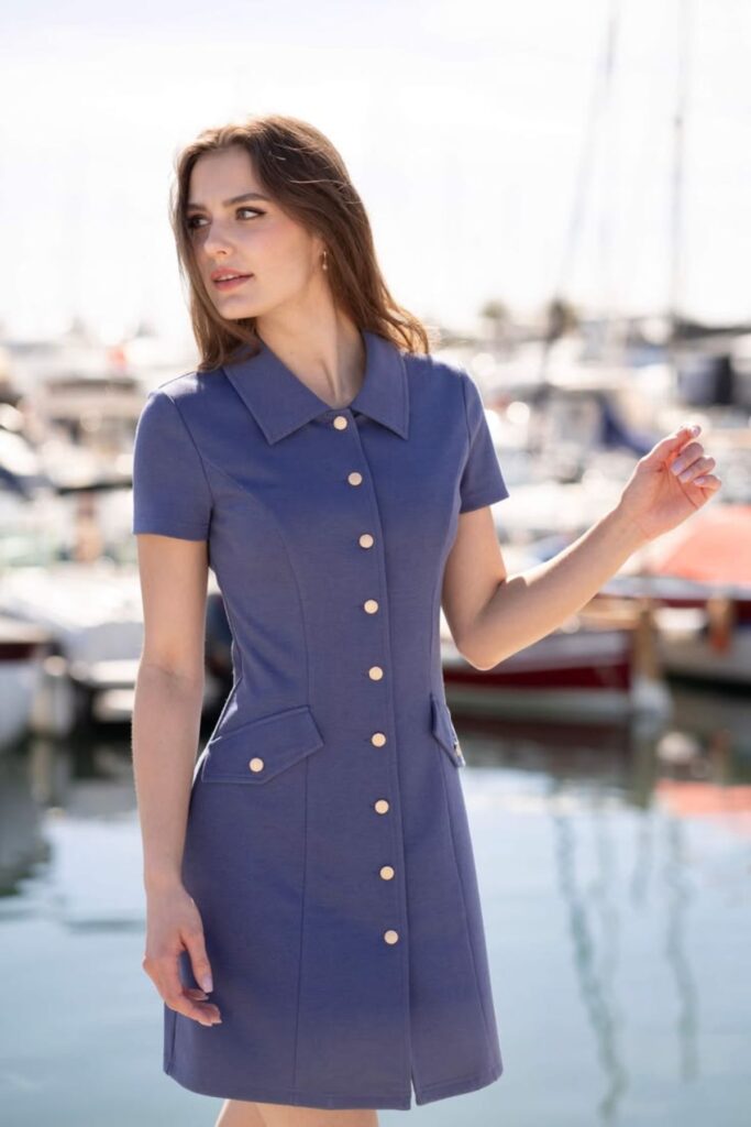 A petite woman wearing
