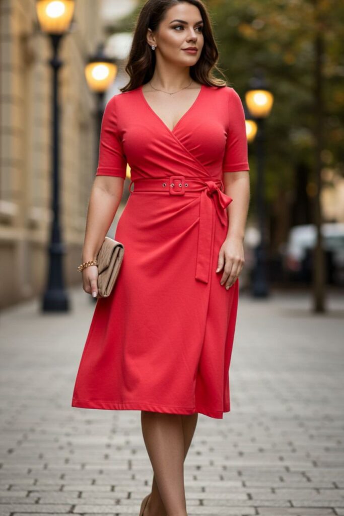 Petite Pear Shape Body Woman Wearing Dress With Vertical Seams