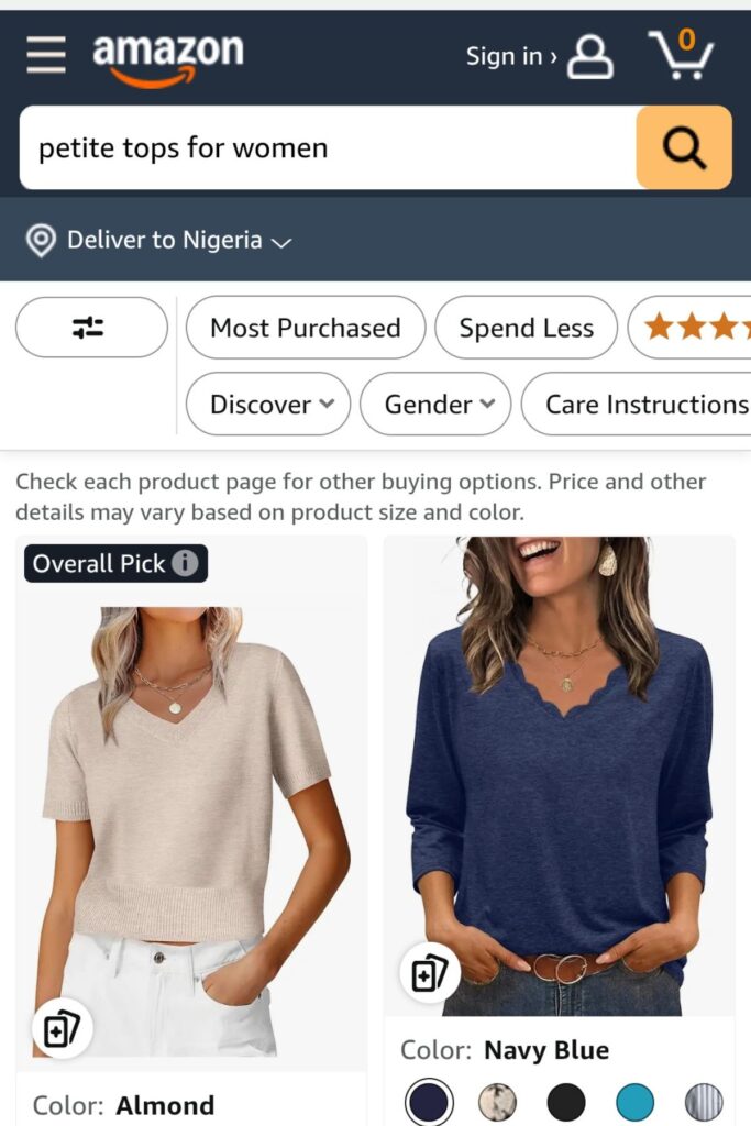 Petite Tops from Amazon