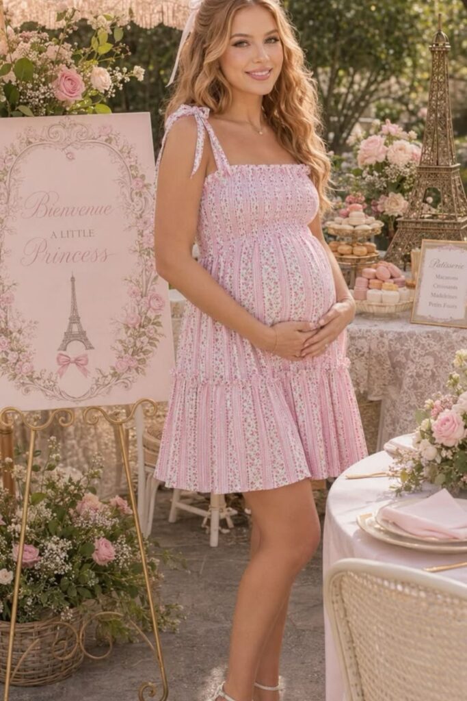 a petite woman wearing Baby Shower Dress
