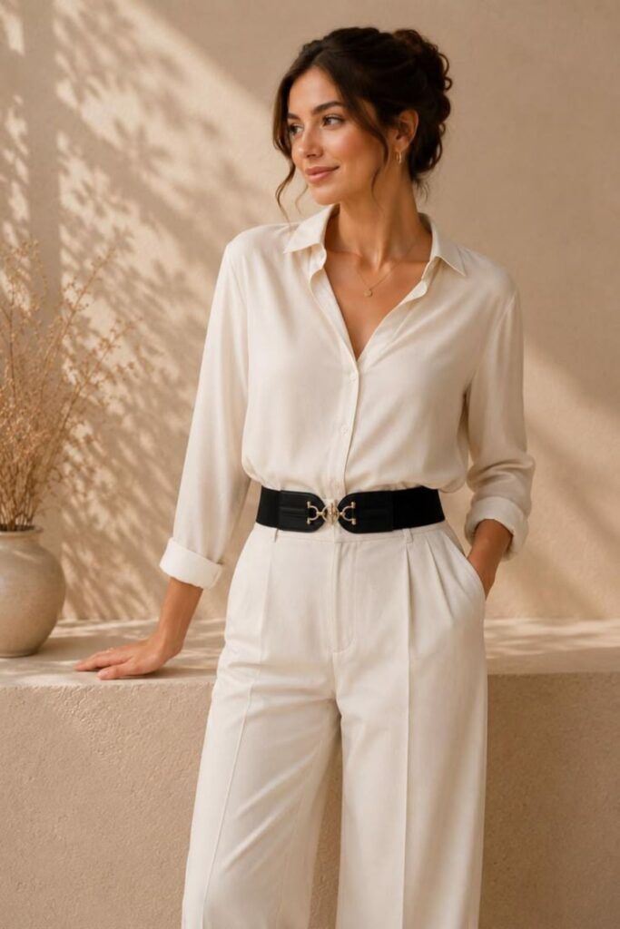 a petite woman wearing Elastic Belts