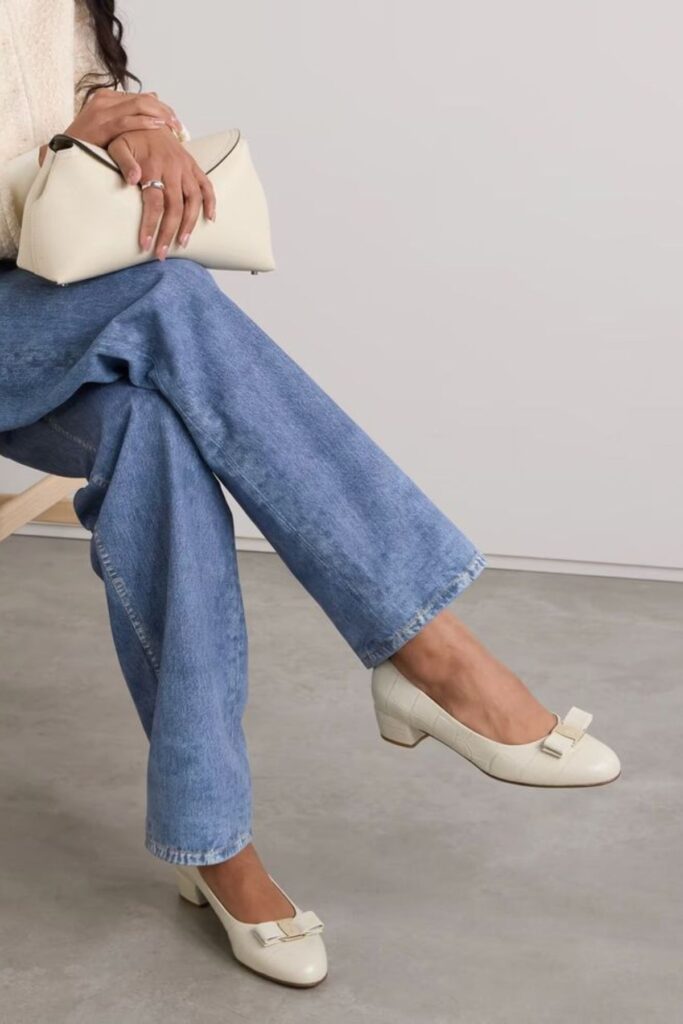 a petite woman wearing Low Vamp Shoes