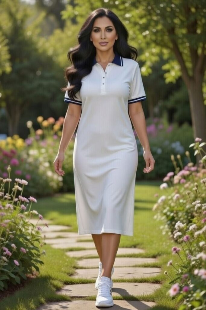 a petite woman wearing Polo Midi Dress