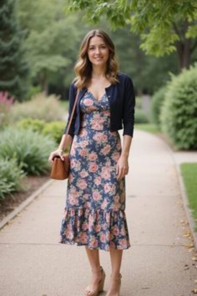 a petite woman wearing Sundress With Cardigan