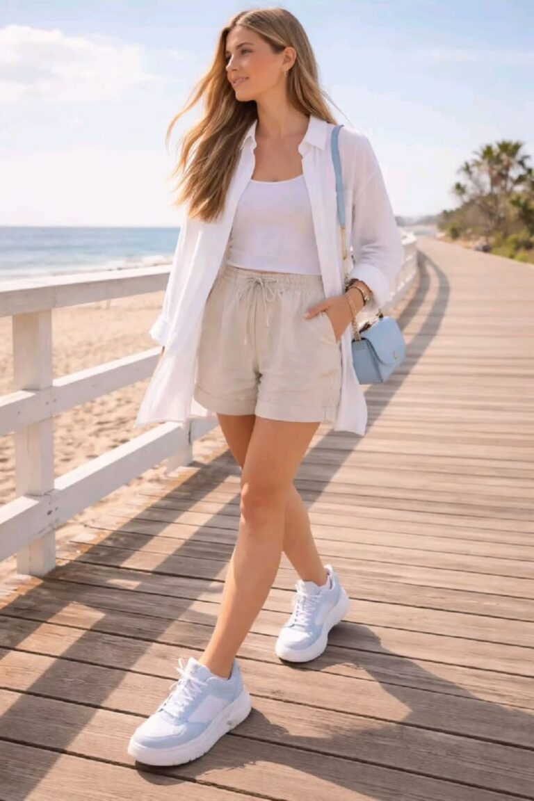 a petite woman wearing White Sprinter Sneakers