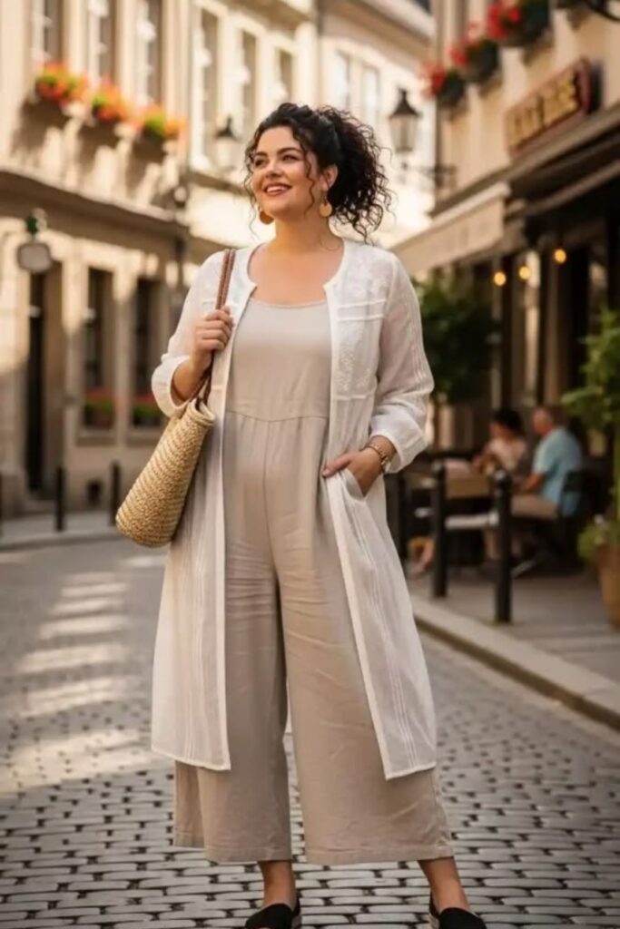 a petite woman wearing an oversized cloth