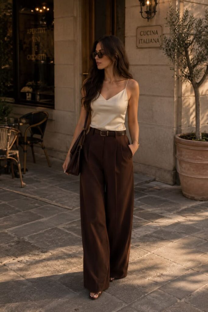 Ivory Blouse With Chocolate Brown Pants