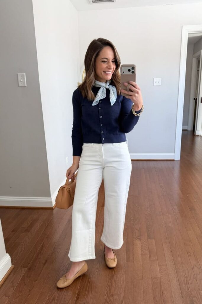 Navy Cardigan With White Jeans