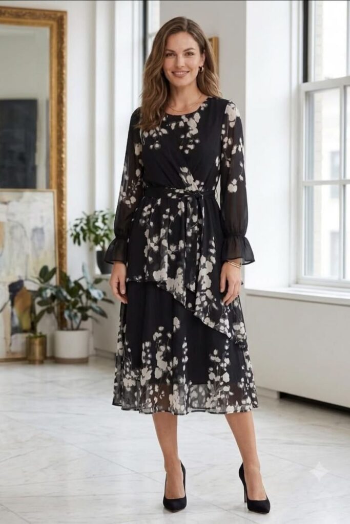 Petite Chiffon Midi Dress