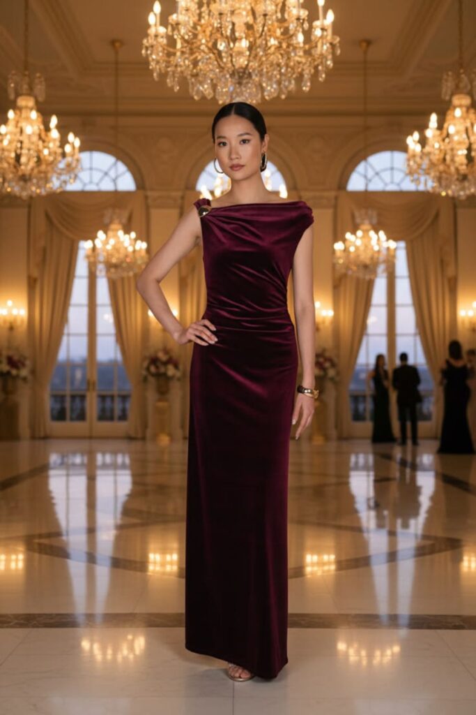 Petite Velvet Column Gown