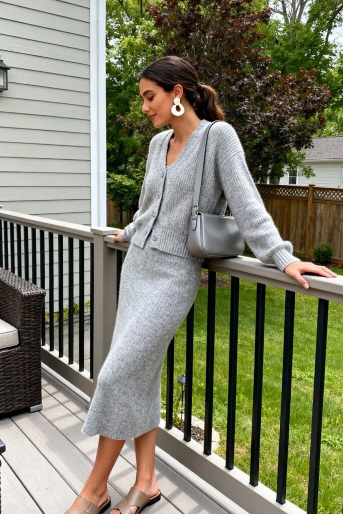Soft Gray Sweater With Matching Skirt