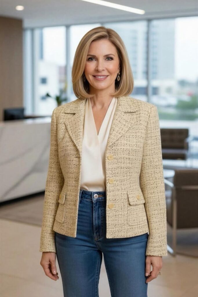 a petite woman wearing Soft Knit Blazers
