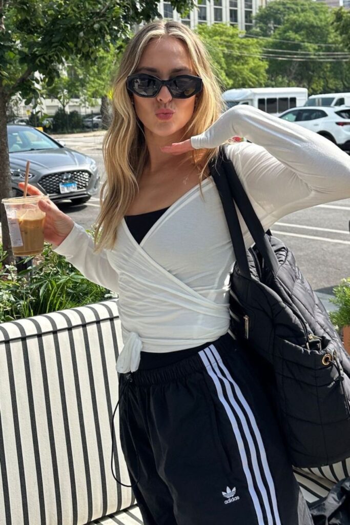 a petite woman wearing Wrap-Front Workout Top